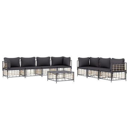 Loungegrupp 8 delar med dynor antracit konstrotting