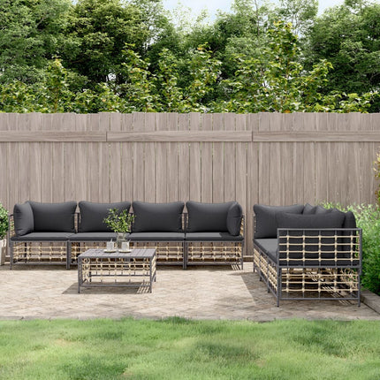 Loungegrupp 8 delar med dynor antracit konstrotting