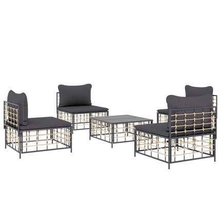 Loungegrupp 5 delar med dynor antracit konstrotting