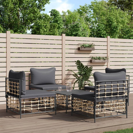 Loungegrupp 5 delar med dynor antracit konstrotting
