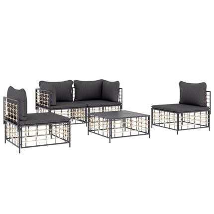 Loungegrupp 5 delar med dynor antracit konstrotting