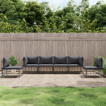 Loungegrupp 6 delar med dynor antracit konstrotting