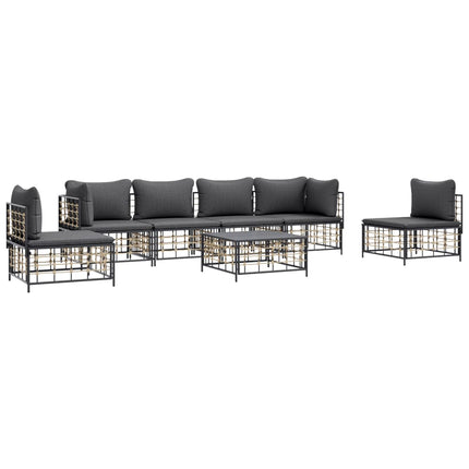 Loungegrupp 7 delar med dynor antracit konstrotting