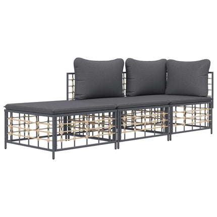 Loungegrupp 3 delar med dynor antracit konstrotting