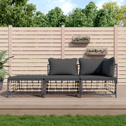 Loungegrupp 3 delar med dynor antracit konstrotting