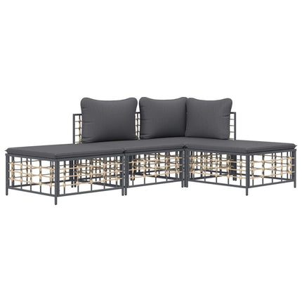 Loungegrupp 4 delar med dynor antracit konstrotting