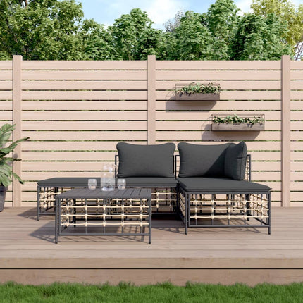 Loungegrupp 5 delar med dynor antracit konstrotting