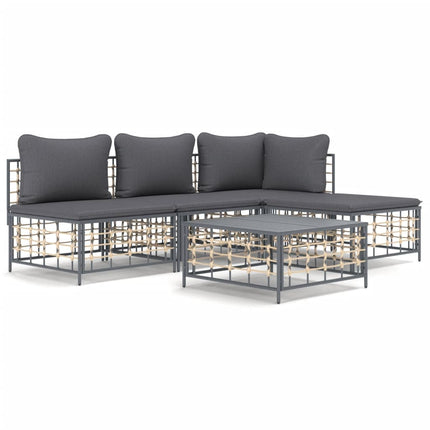 Loungegrupp 5 delar med dynor antracit konstrotting