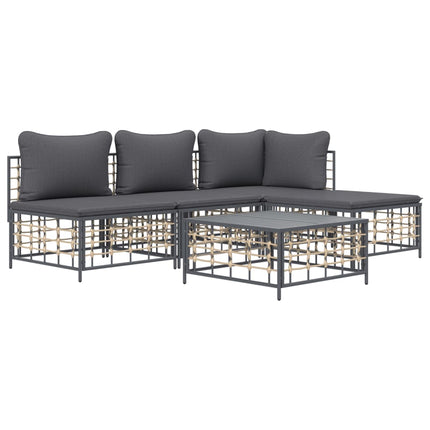 Loungegrupp 5 delar med dynor antracit konstrotting