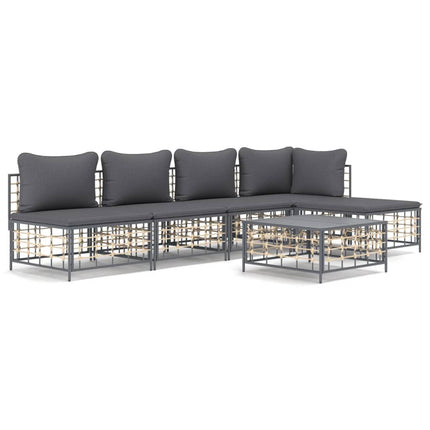 Loungegrupp 6 delar med dynor antracit konstrotting
