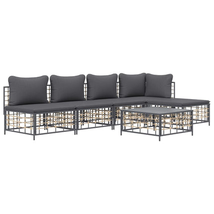 Loungegrupp 6 delar med dynor antracit konstrotting