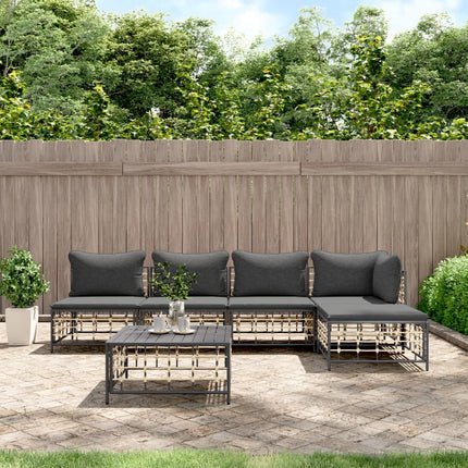 Loungegrupp 6 delar med dynor antracit konstrotting