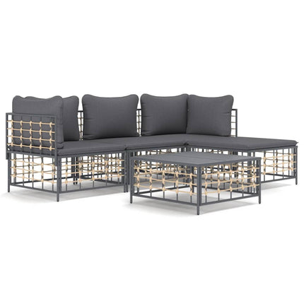 Loungegrupp 4 delar med dynor antracit konstrotting