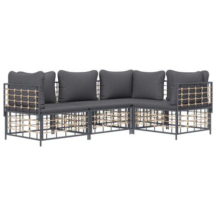 Loungegrupp 4 delar med dynor antracit konstrotting
