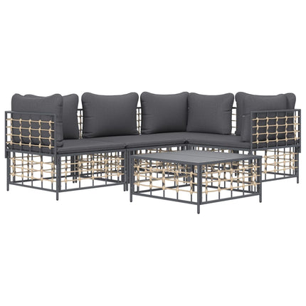 Loungegrupp 5 delar med dynor antracit konstrotting