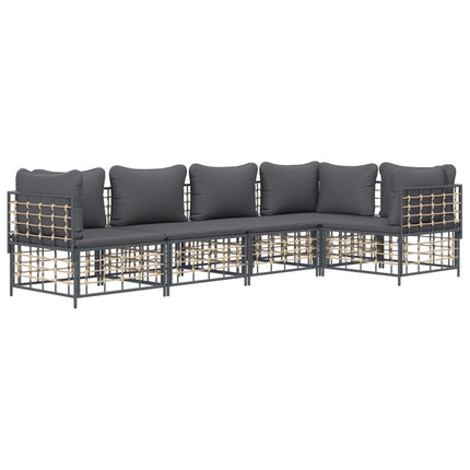 Loungegrupp 5 delar med dynor antracit konstrotting