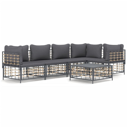 Loungegrupp 6 delar med dynor antracit konstrotting