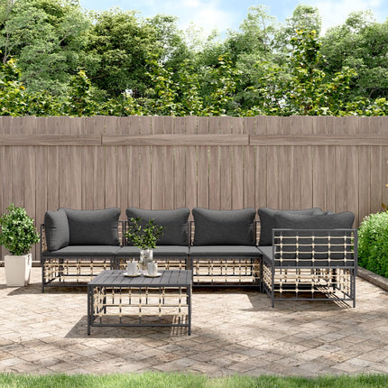 Loungegrupp 6 delar med dynor antracit konstrotting