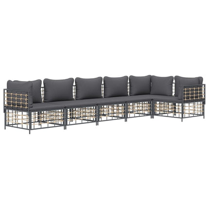Loungegrupp 6 delar med dynor antracit konstrotting