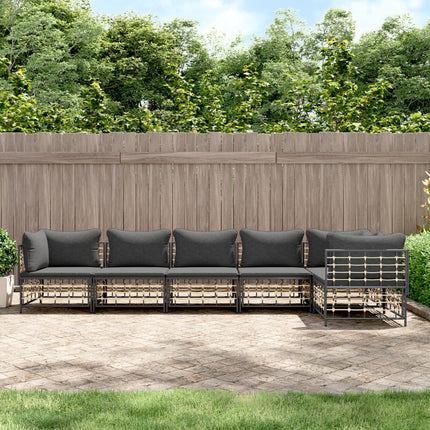 Loungegrupp 6 delar med dynor antracit konstrotting