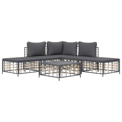 Loungegrupp 6 delar med dynor antracit konstrotting