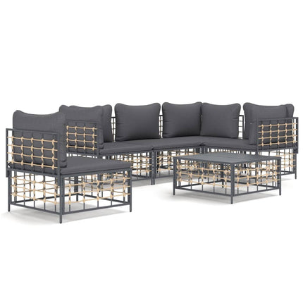 Loungegrupp 6 delar med dynor antracit konstrotting