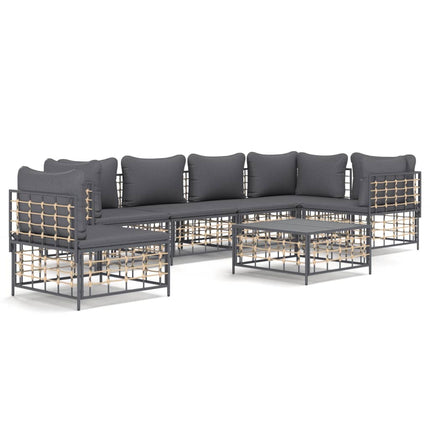 Loungegrupp 7 delar med dynor antracit konstrotting