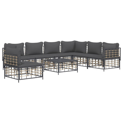 Loungegrupp 8 delar med dynor antracit konstrotting