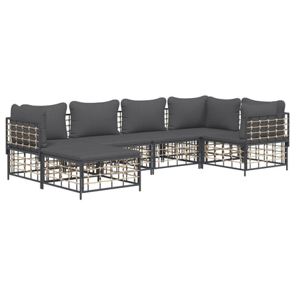 Loungegrupp 6 delar med dynor antracit konstrotting