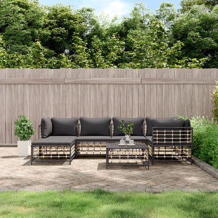 Loungegrupp 7 delar med dynor antracit konstrotting