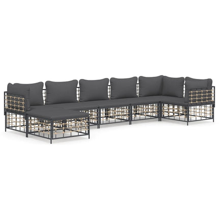 Loungegrupp 7 delar med dynor antracit konstrotting