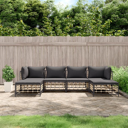 Loungegrupp 6 delar med dynor antracit konstrotting
