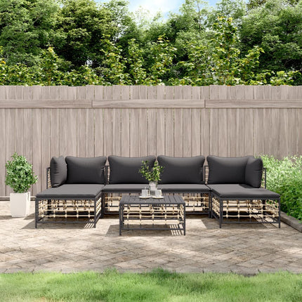 Loungegrupp 7 delar med dynor antracit konstrotting