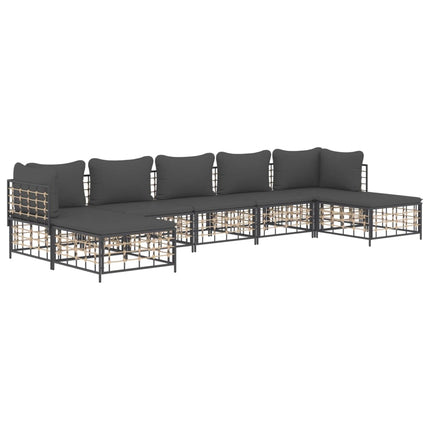 Loungegrupp 7 delar med dynor antracit konstrotting
