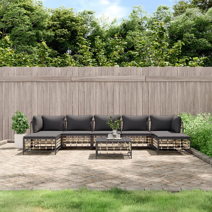 Loungegrupp 8 delar med dynor antracit konstrotting