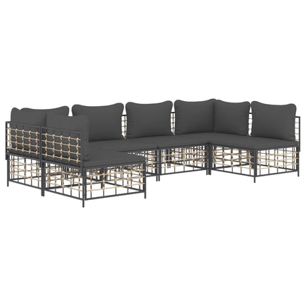 Loungegrupp 6 delar med dynor antracit konstrotting