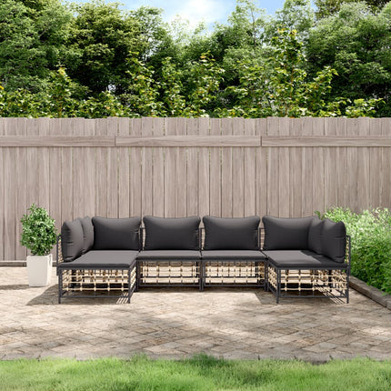Loungegrupp 6 delar med dynor antracit konstrotting