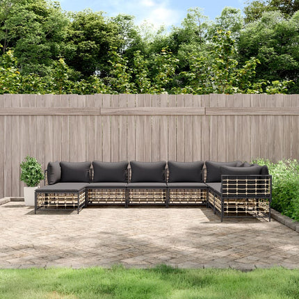 Loungegrupp 8 delar med dynor antracit konstrotting