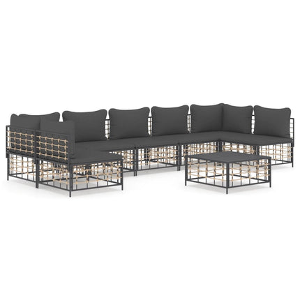 Loungegrupp 8 delar med dynor antracit konstrotting