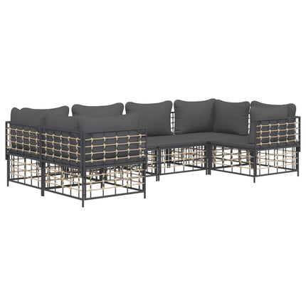 Loungegrupp 6 delar med dynor antracit konstrotting
