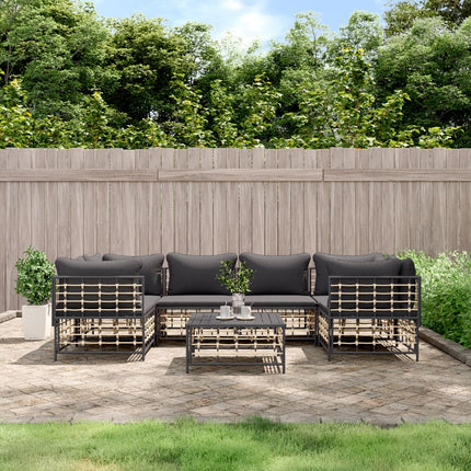 Loungegrupp 7 delar med dynor antracit konstrotting