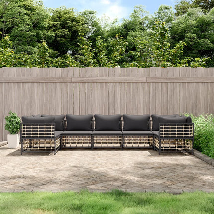 Loungegrupp 7 delar med dynor antracit konstrotting
