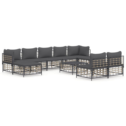 Loungegrupp 10 delar med dynor antracit konstrotting