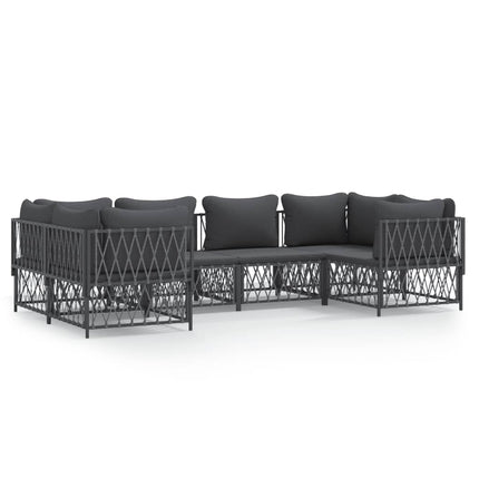 Loungegrupp 6 delar med dynor antracit stål