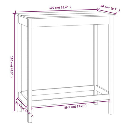 Barbord vit 100x50x110 cm massiv furu