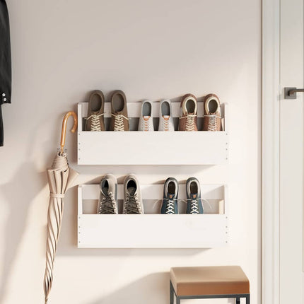 Väggmonterade skoställ 2 st vit 59x9x23 cm massivt furu
