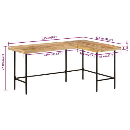 Skrivbord 165x110x77 cm massivt mangoträ och järn