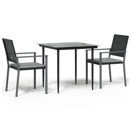 Matgrupp för trädgården 3 delar med dynor konstrotting & stål
