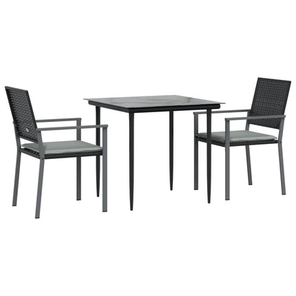 Matgrupp för trädgården 3 delar med dynor konstrotting & stål