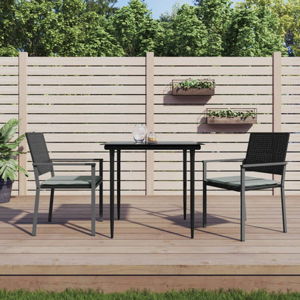 Matgrupp för trädgården 3 delar med dynor konstrotting & stål